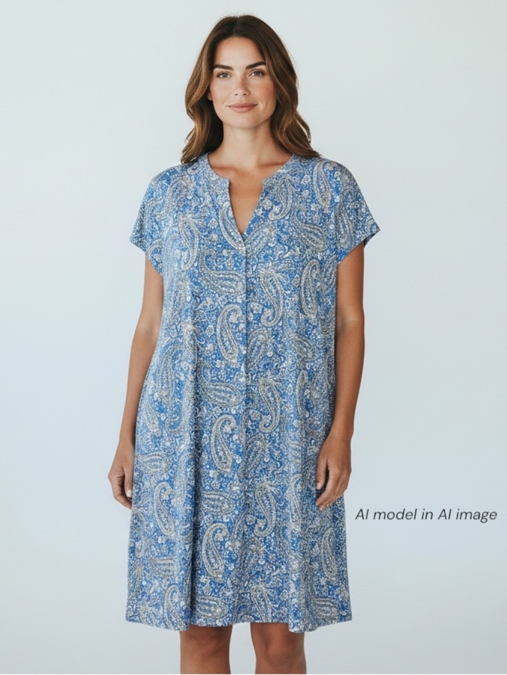 J. Jill Dress Womens 2X Blue Paisley T-Shirt Shift Midi Pockets V-Neck Pleat